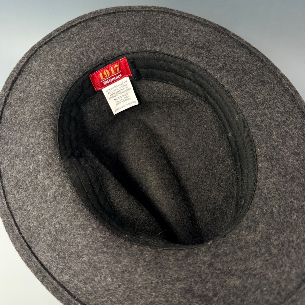 Biltmore 1917 Mens Wool Fedora Hat Charcoal Grey Medium Grosgrain Ribbon Band - Picture 10 of 16